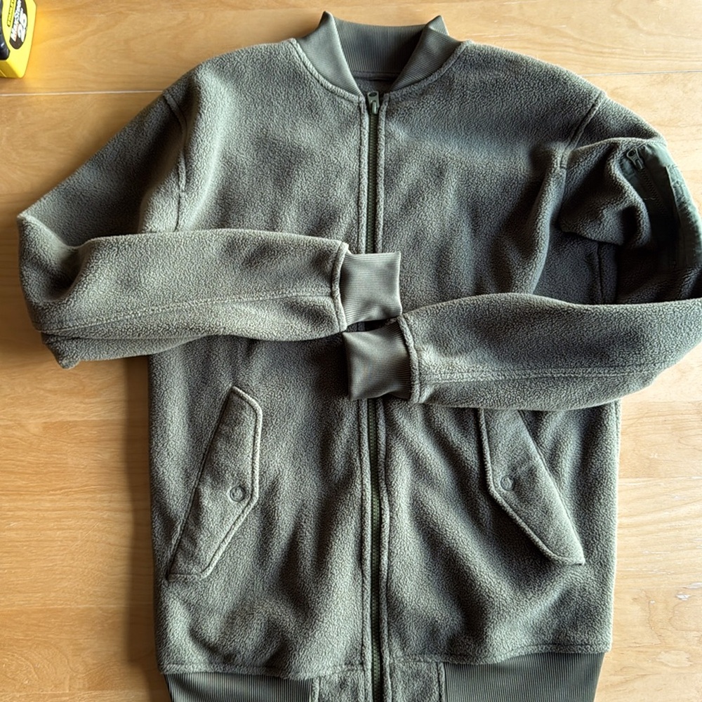 Burton fleece zip up bomber jacket- olive green, small